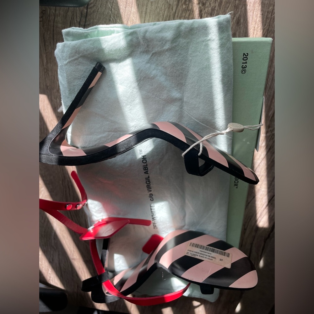 OFF-WHITE C/O VIRGIL ABLOH RED ANKLE ZIP-TIE STRAP BLACK HEEL SANDAL SIZE 7 NIB - Picture 12 of 14